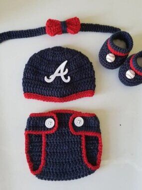 Crochet Baby Boy Atlanta Braves Baseball Inspired Outfit Photo Prop